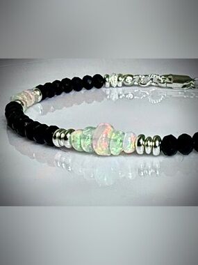 Ethiopian Opal Black Spinel Bracelet in Sterling Silver